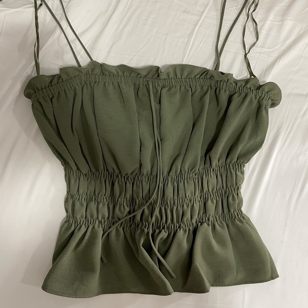Top shoot green ruched tank